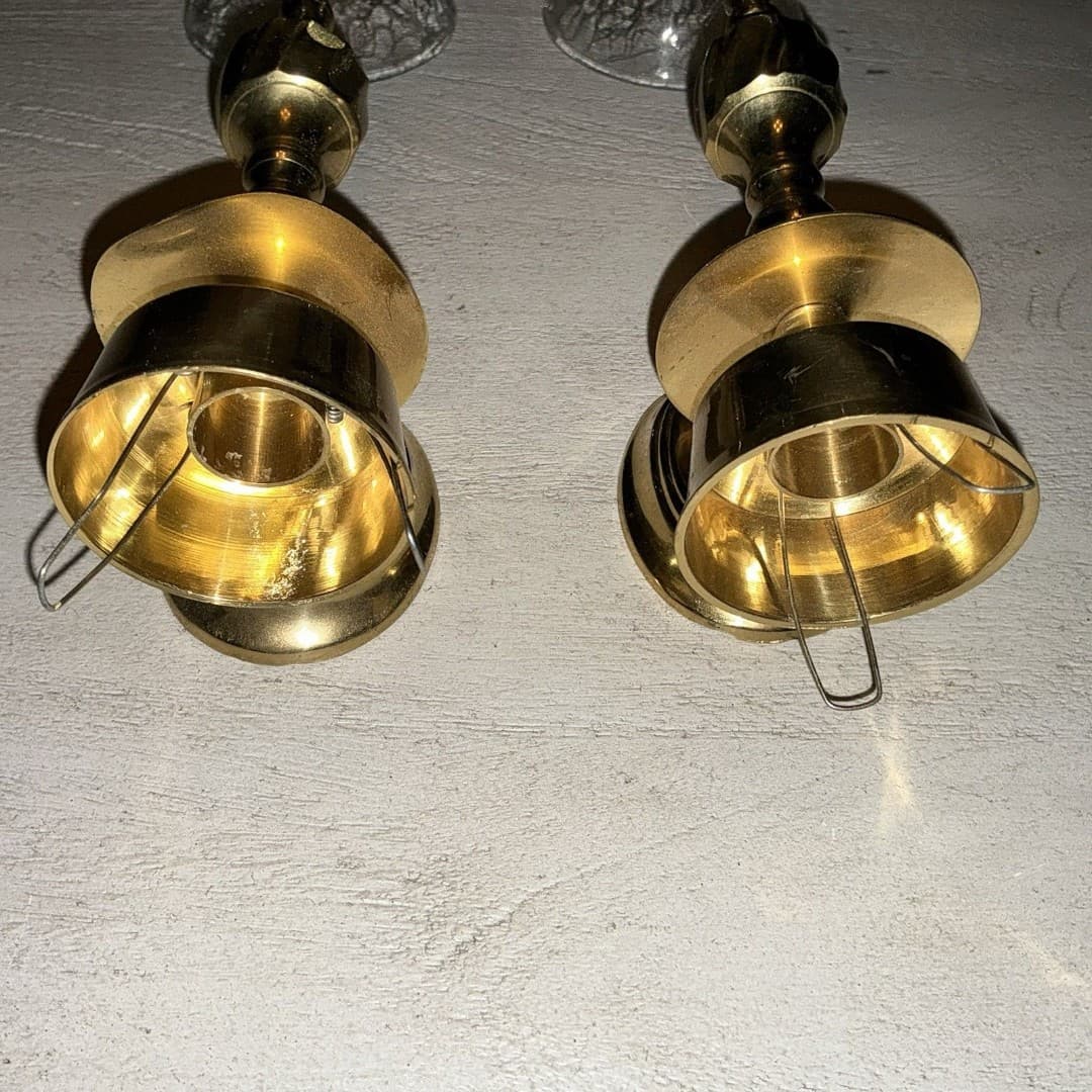 2 Decorative Wall Sconces Flat Mount Cracked Glass Brass Style Lighting - Thumbnail 9