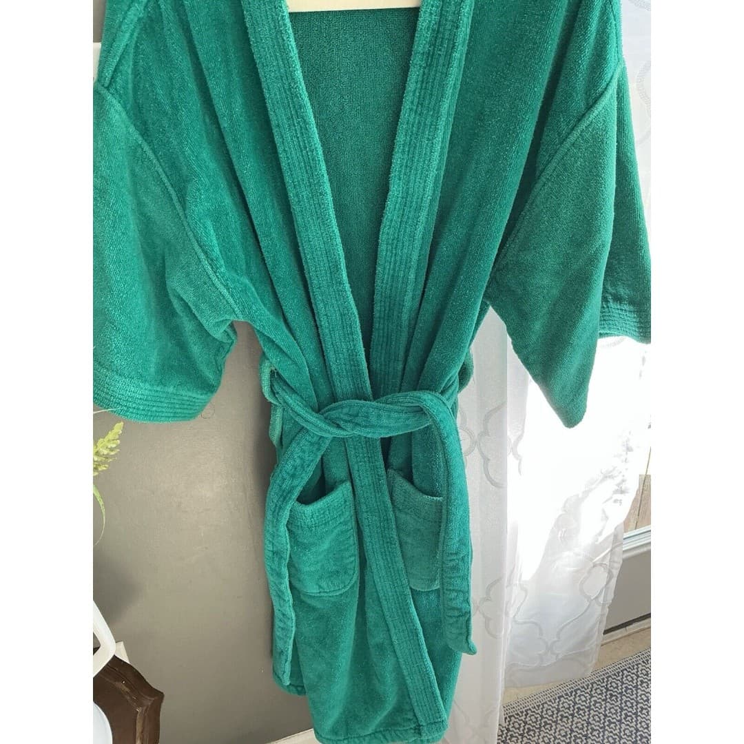 Vintage Hill & Archer Green Terry Cloth Cotton Unisex Bathrobe One Size - Thumbnail 4