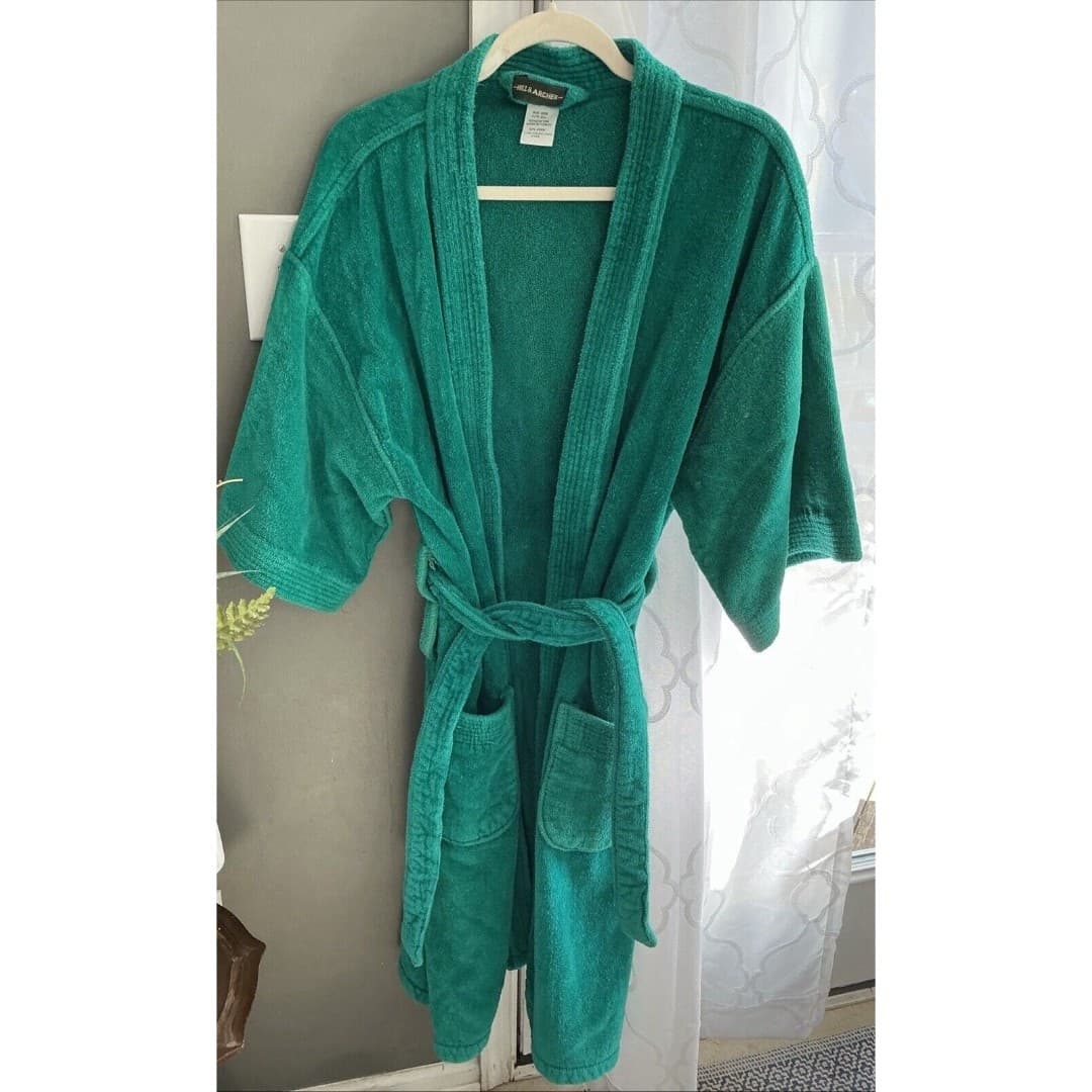 Vintage Hill & Archer Green Terry Cloth Cotton Unisex Bathrobe One Size