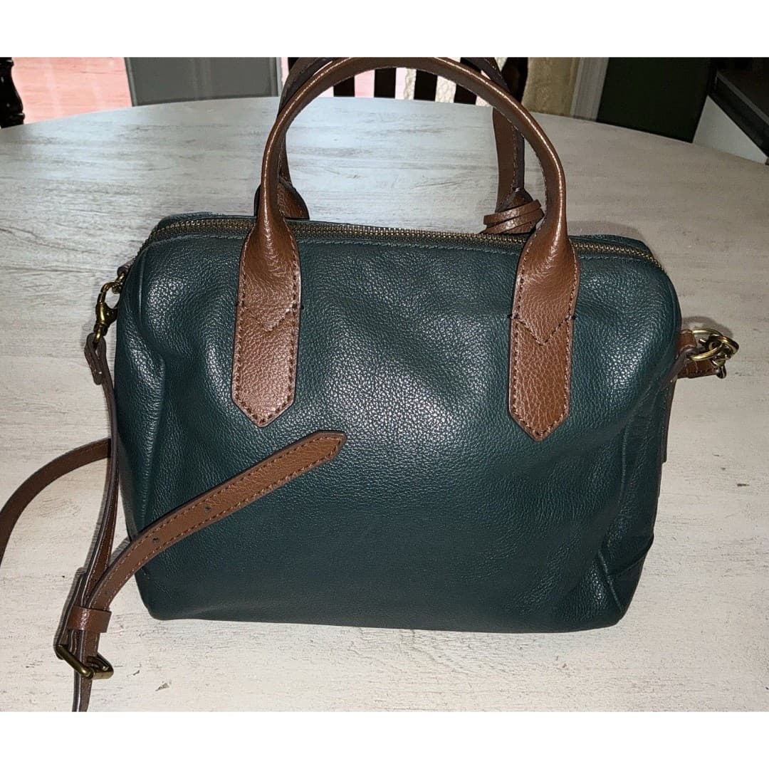 FOSSIL RACHEL Dark Teal Convertible Satchel Handbag Crossbody Purse - Thumbnail 2