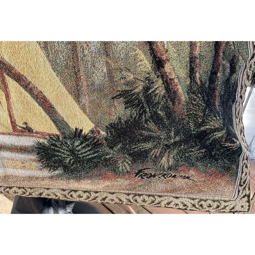 Leaving Out Sailboat Palm Trees Tapestry Wall Hanging 41x34” Art Fronckowiak USA - Thumbnail 4