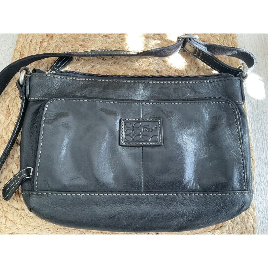Fossil Small Leather Classic Crossbody Purse Bag Adjustable Strap Black - Thumbnail 5