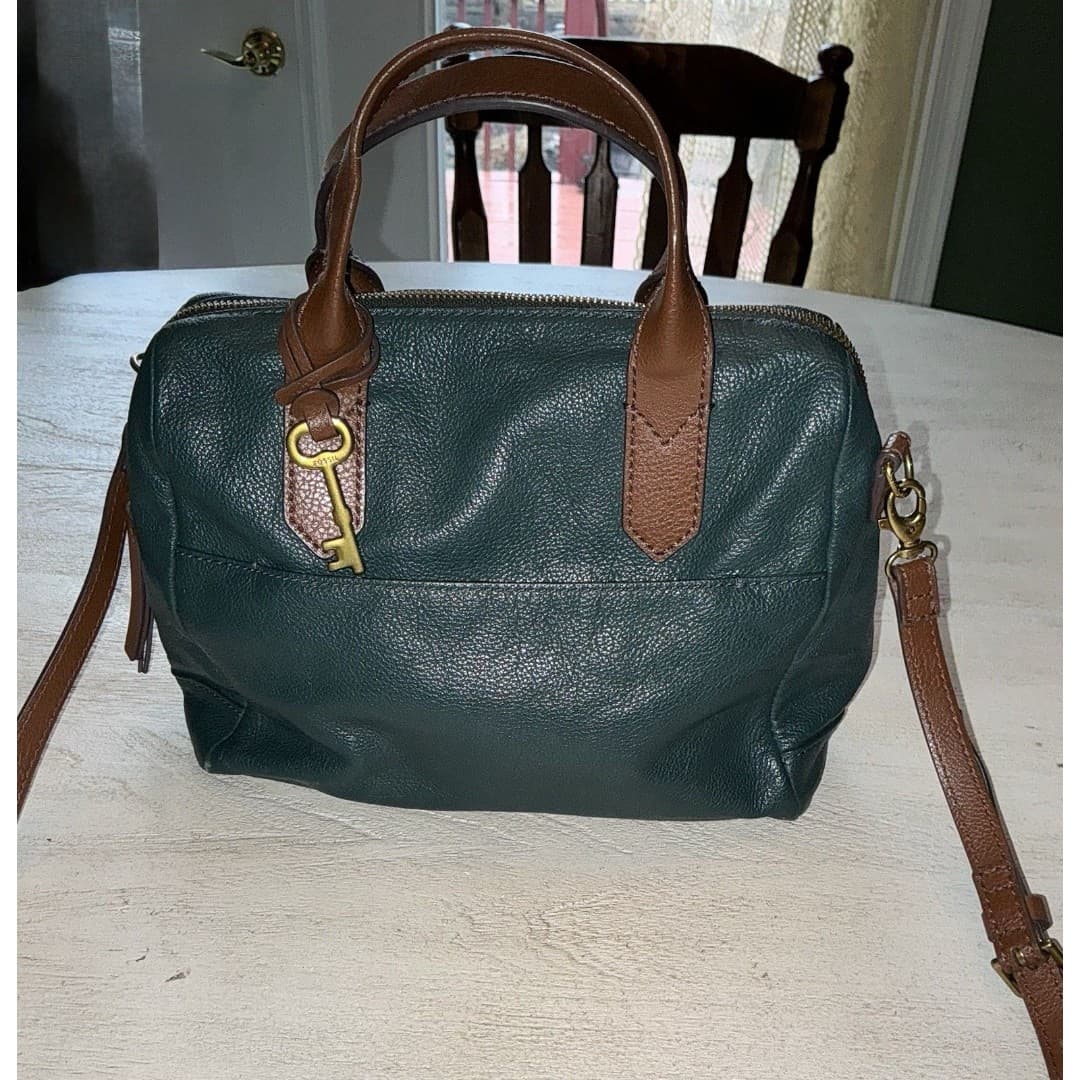 FOSSIL RACHEL Dark Teal Convertible Satchel Handbag Crossbody Purse