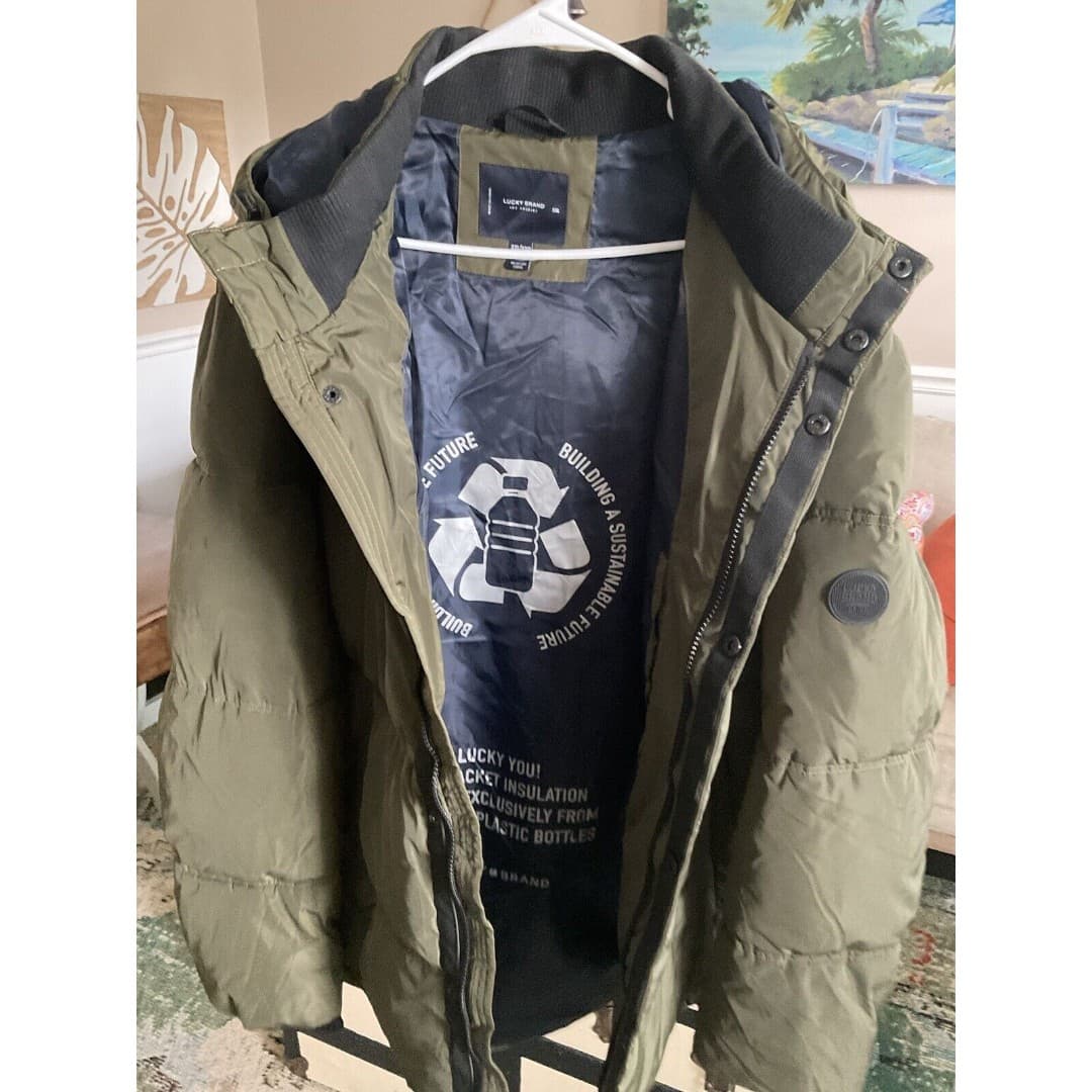 Lucky Brand Men's Jacket Hooded Heavy Puffer Olive Green Jacket 2XL-NWT - Thumbnail 6