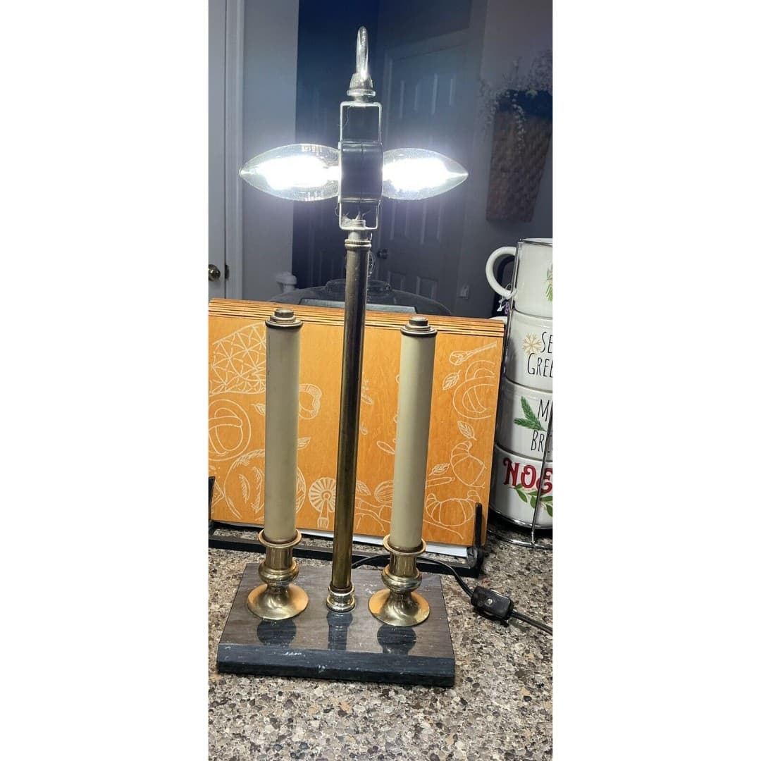 Vintage 18” Tall French Bouillotte Candle Stick Brass Table Lamp - Thumbnail 2