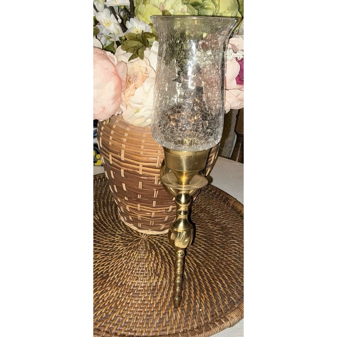 2 Decorative Wall Sconces Flat Mount Cracked Glass Brass Style Lighting - Thumbnail 5