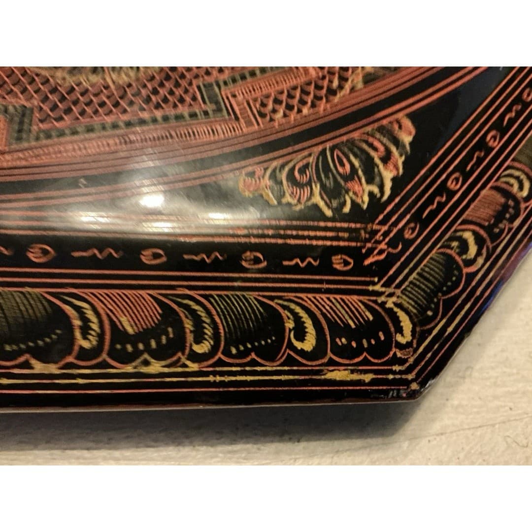 Vintage Asian Lacquer Octagonal Folding Legs Table--Tabouret Stand - Thumbnail 9