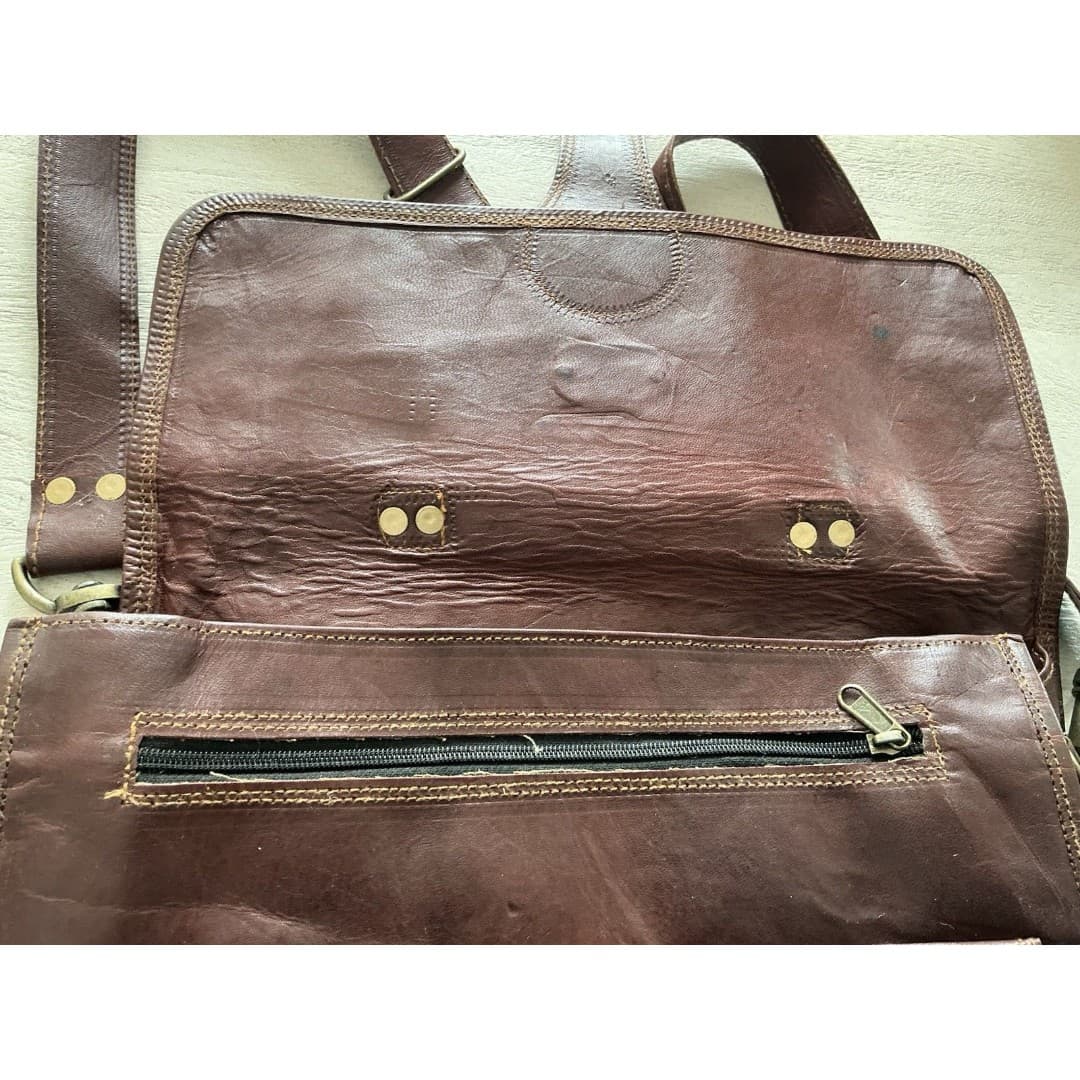 Cuero Bag Mens 14” Brown Leather Messenger Laptop Crossbody Vintage - Thumbnail 10