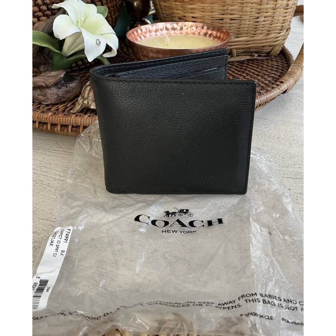 Coach Mens Wallet Black Leather NWT
