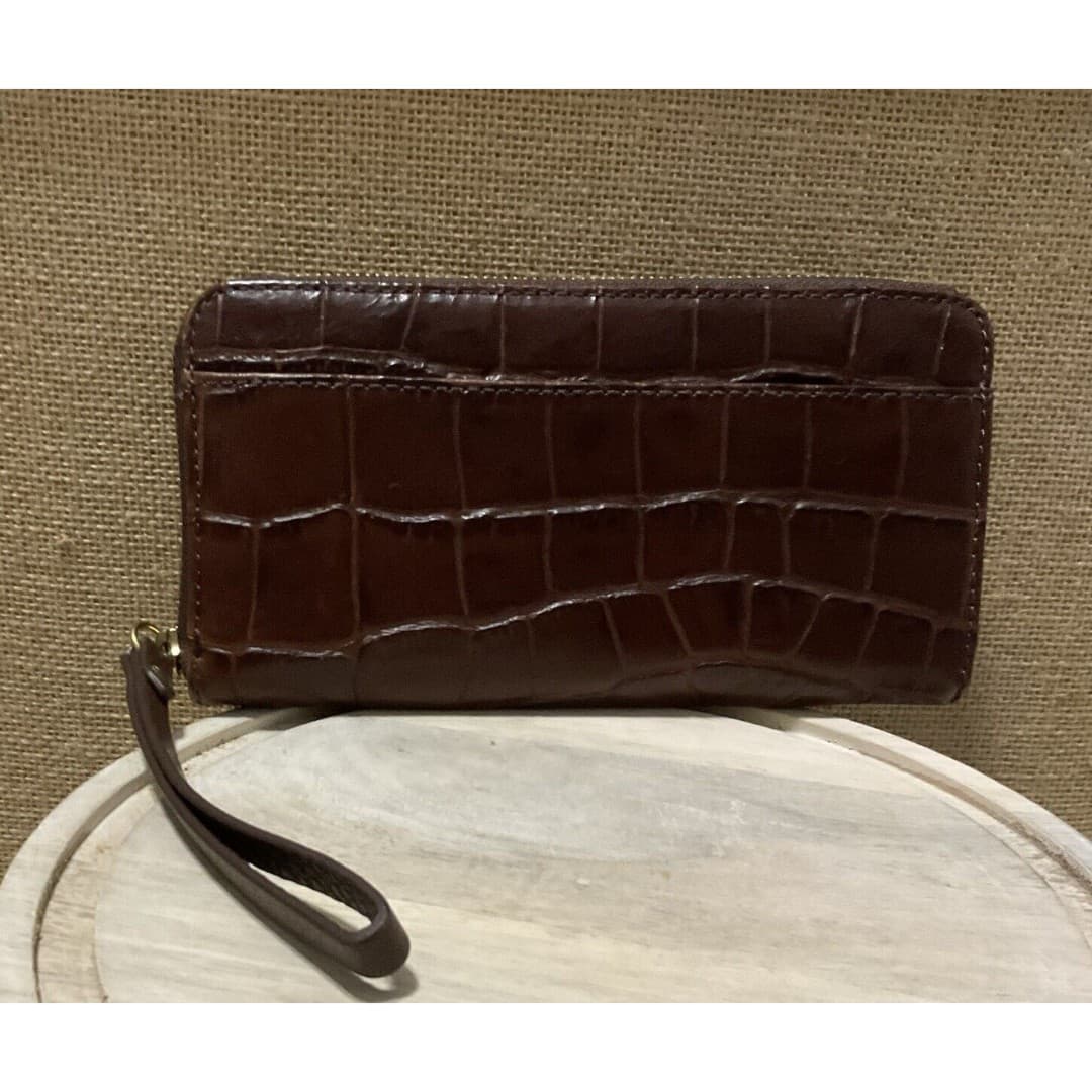 Fossil Large Zip Around Women's Brown Crocodile Wallet /Wristlet NWT - Thumbnail 3