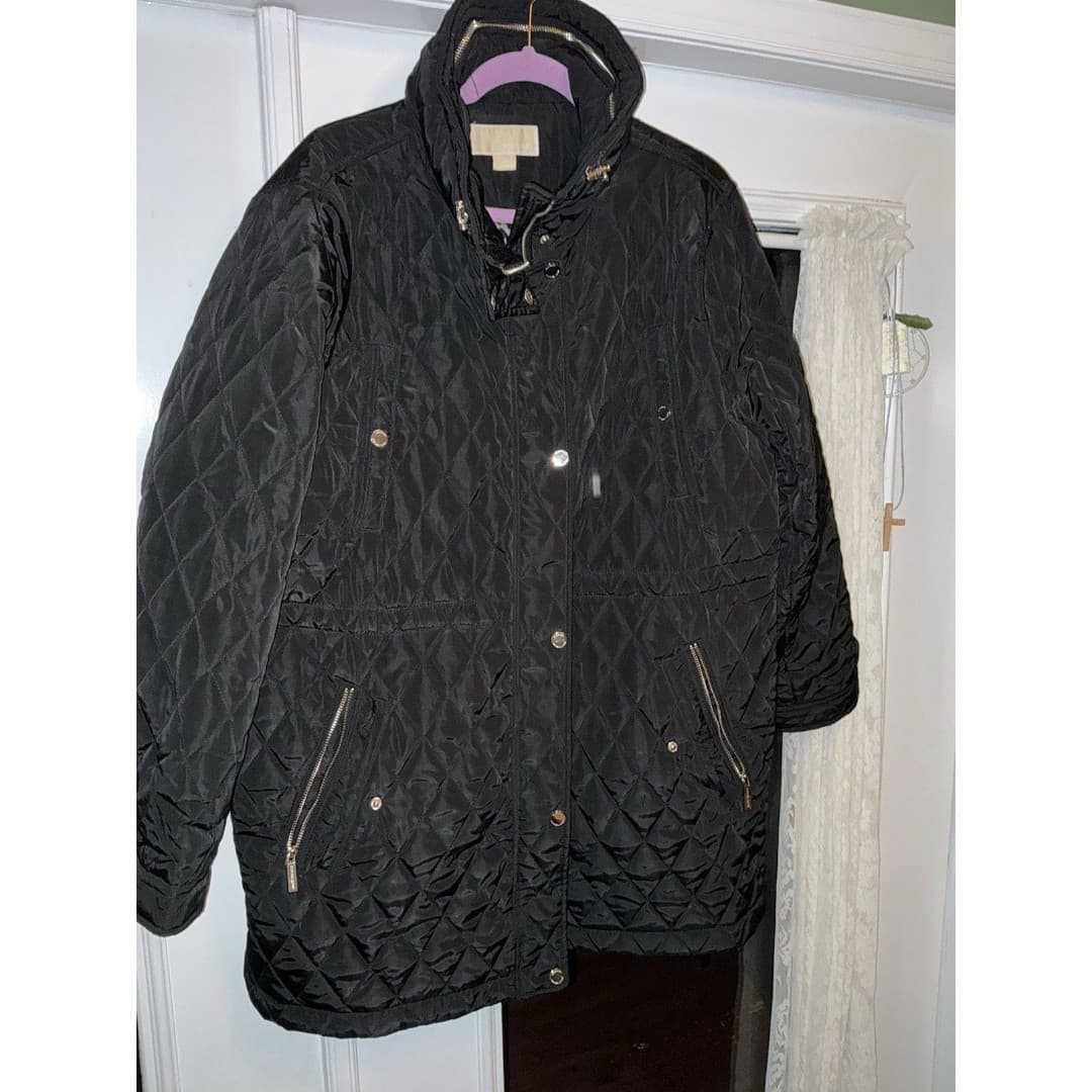 Michael Kors Women's Quilted Black Anorak Coat 2XL