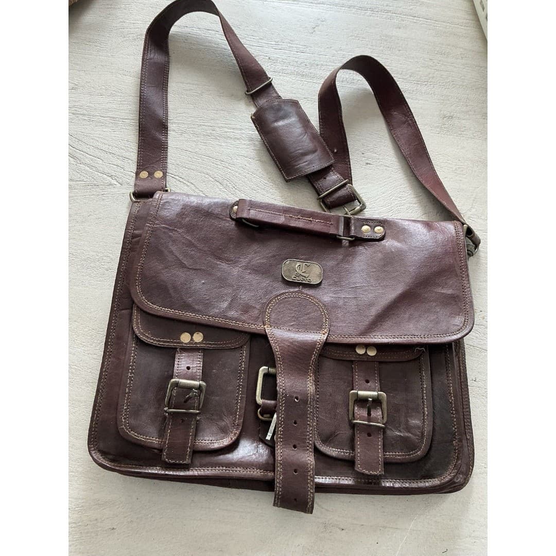 Cuero Bag Mens 14” Brown Leather Messenger Laptop Crossbody Vintage - Thumbnail 12