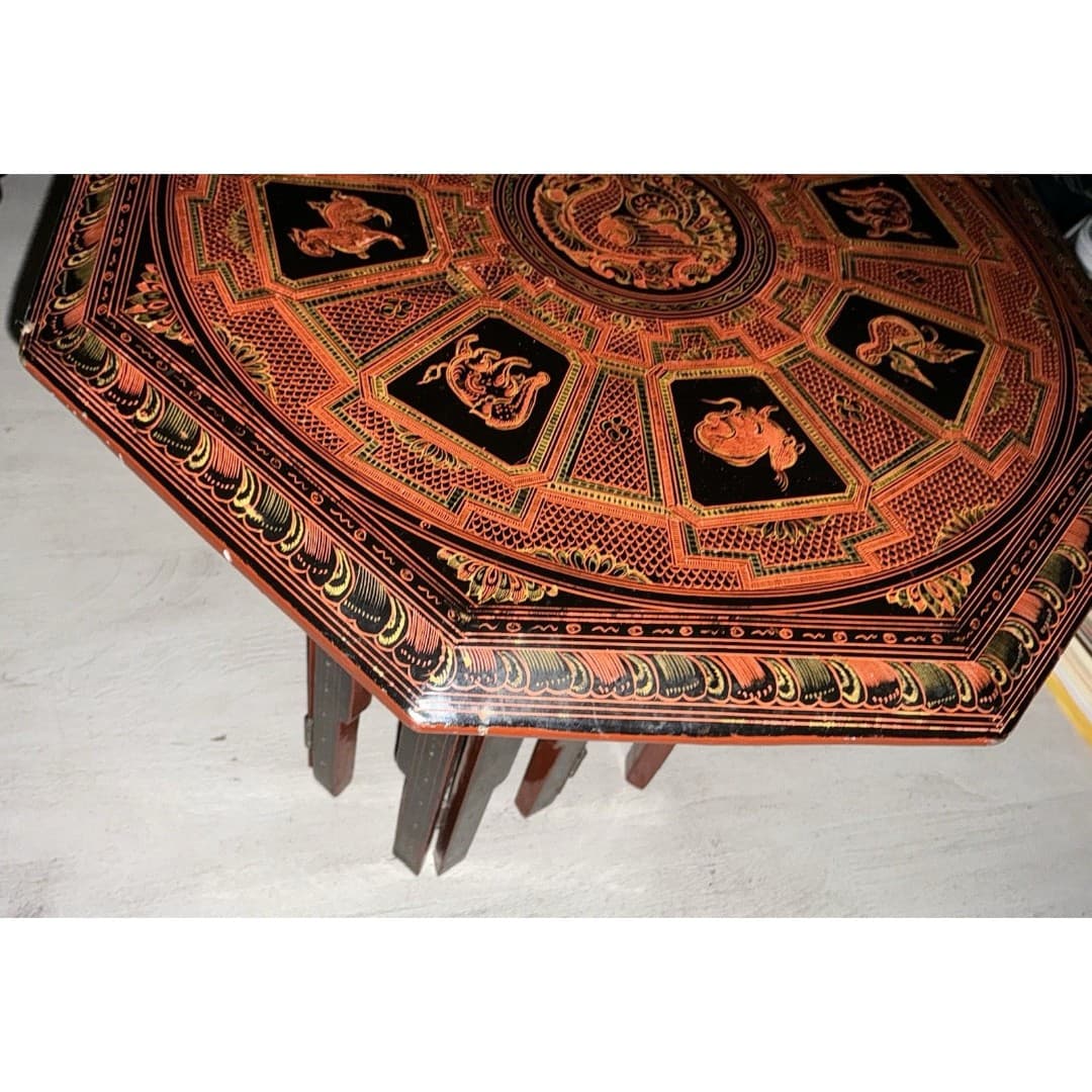Vintage Asian Lacquer Octagonal Folding Legs Table--Tabouret Stand - Thumbnail 7