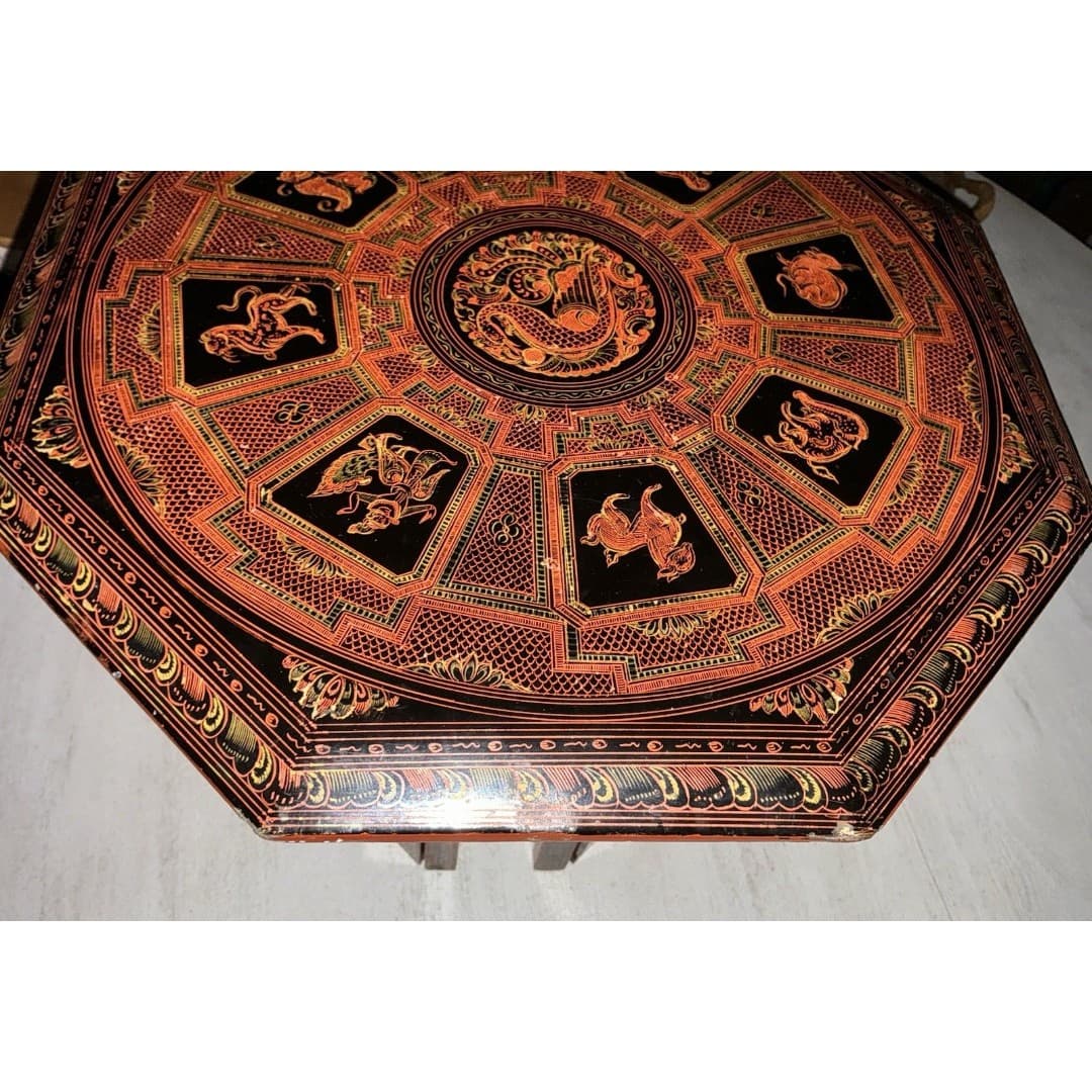 Vintage Asian Lacquer Octagonal Folding Legs Table--Tabouret Stand - Thumbnail 6