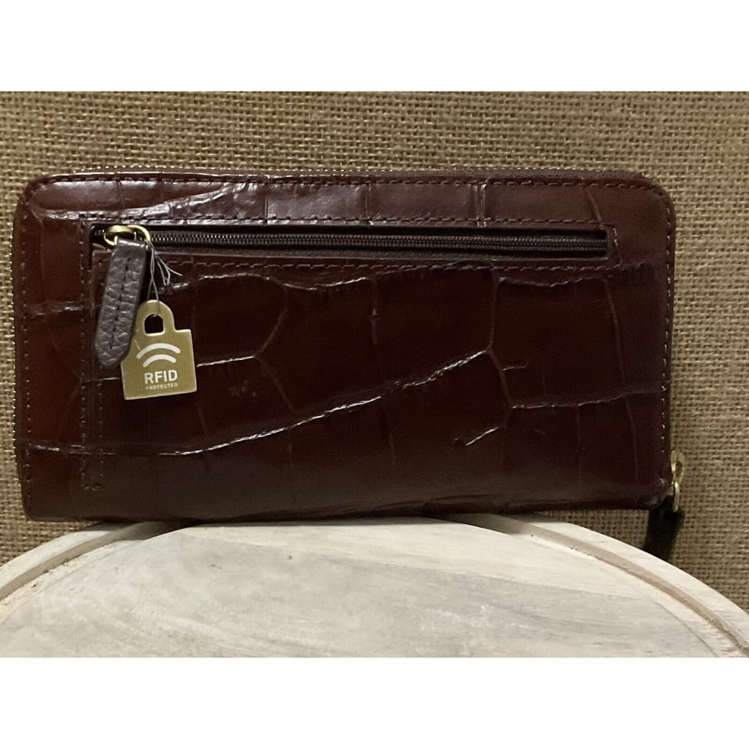 Fossil Large Zip Around Women's Brown Crocodile Wallet /Wristlet NWT - Thumbnail 4