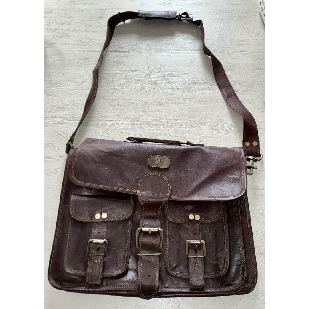 Cuero Bag Mens 14” Brown Leather Messenger Laptop Crossbody Vintage