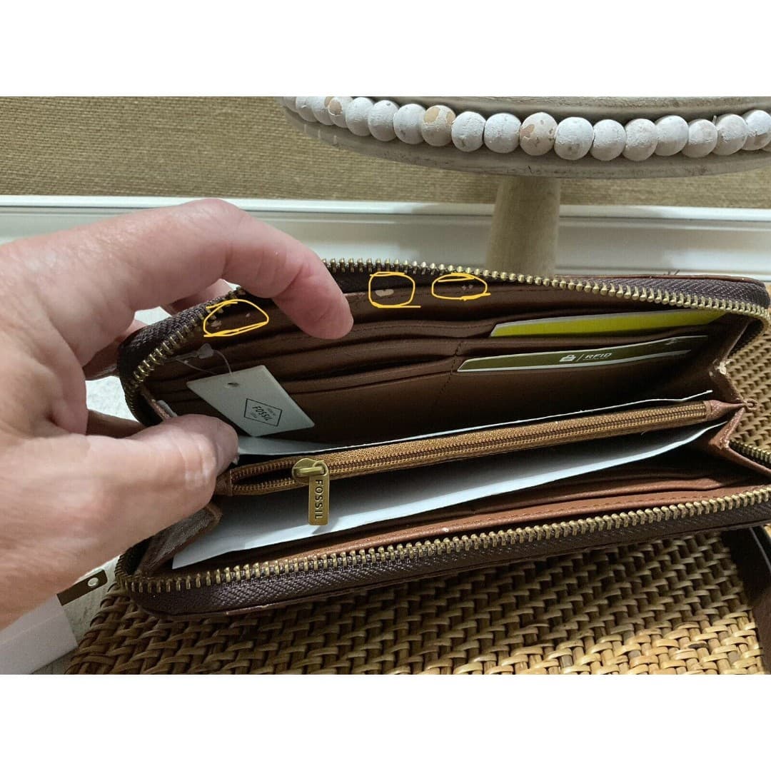 Fossil Large Zip Around Women's Brown Crocodile Wallet /Wristlet NWT - Thumbnail 6