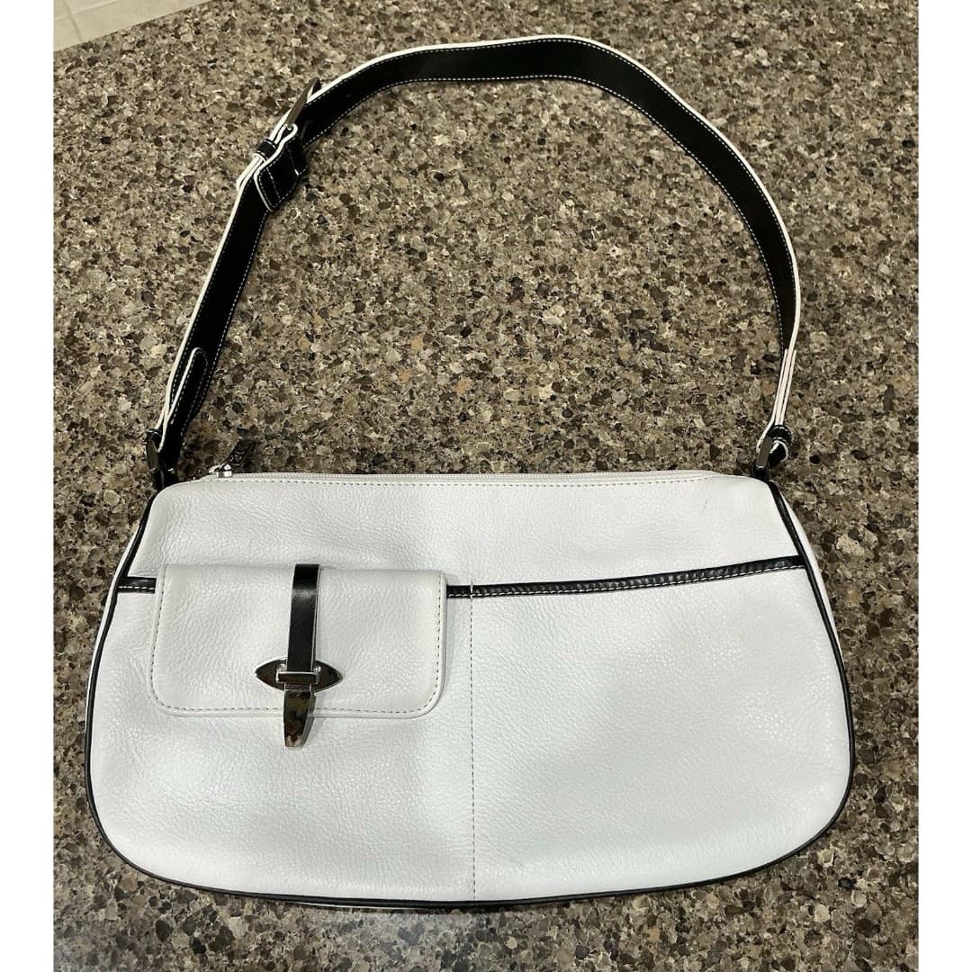 MAXX New York Leather Handbag Shoulder Adjustable White Pebbled Silver Hardware