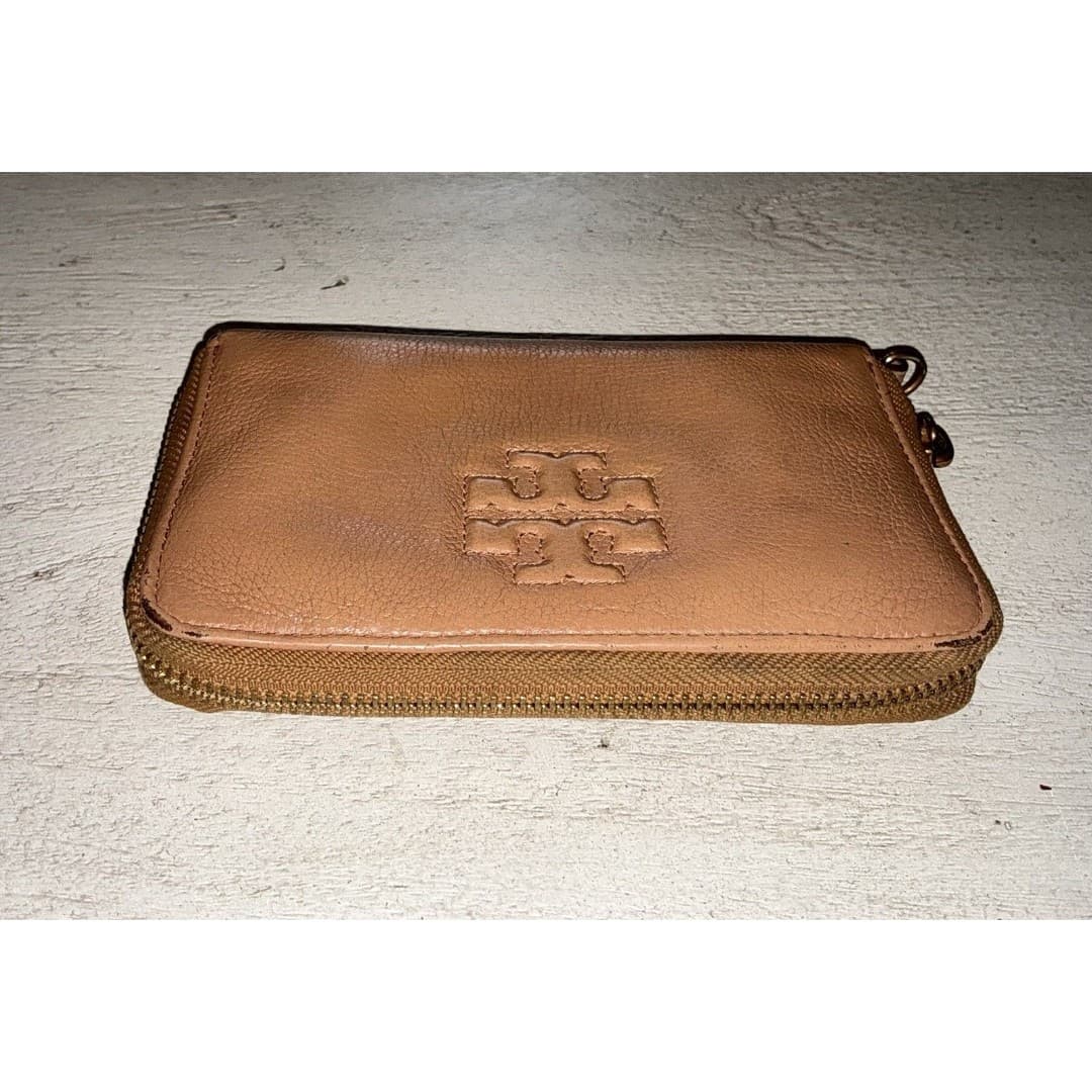Tory Burch Thea Zip Around Wallet Wristlet Cognac Brown READ - Thumbnail 2
