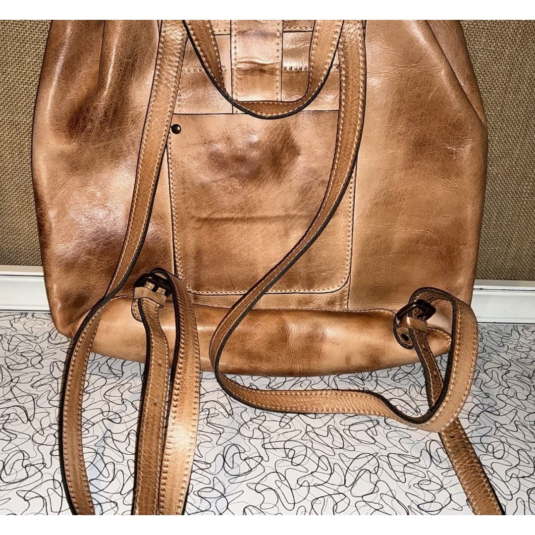 Patricia Nash Leather Backpack Tan Cognac Distressed Vintage Drawstring & Buckle - Thumbnail 10