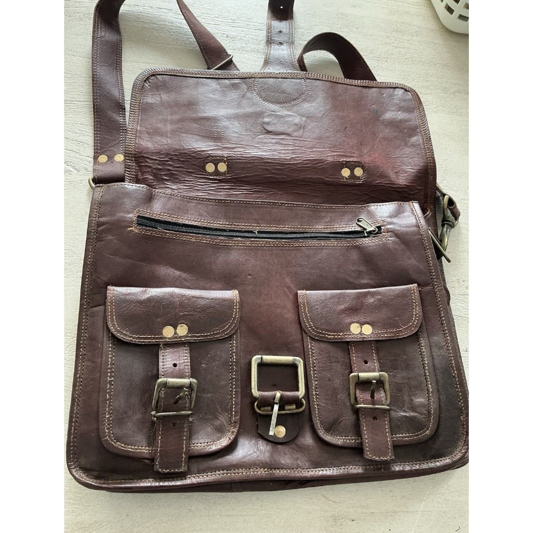 Cuero Bag Mens 14” Brown Leather Messenger Laptop Crossbody Vintage - Thumbnail 11
