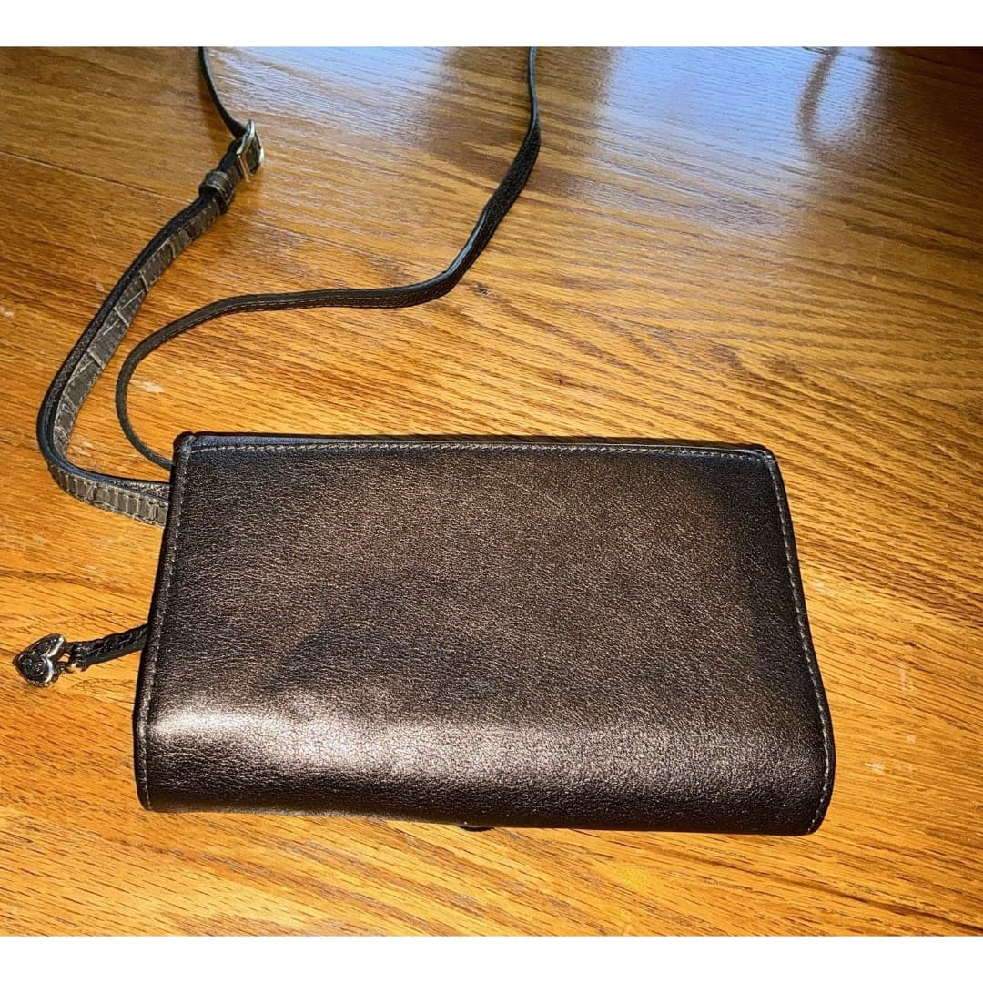 Vintage Brighton Silver Metallic Embossed Leather Crossbody Handbag - Thumbnail 11