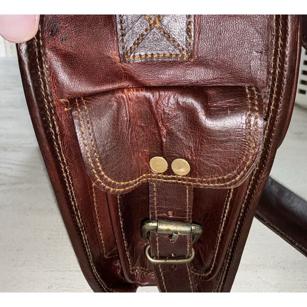 Cuero Bag Mens 14” Brown Leather Messenger Laptop Crossbody Vintage - Thumbnail 5