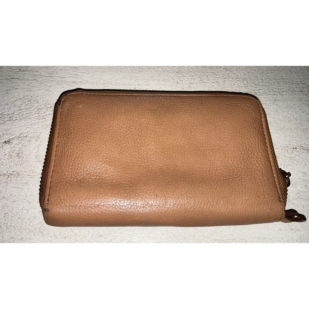 Tory Burch Thea Zip Around Wallet Wristlet Cognac Brown READ - Thumbnail 4