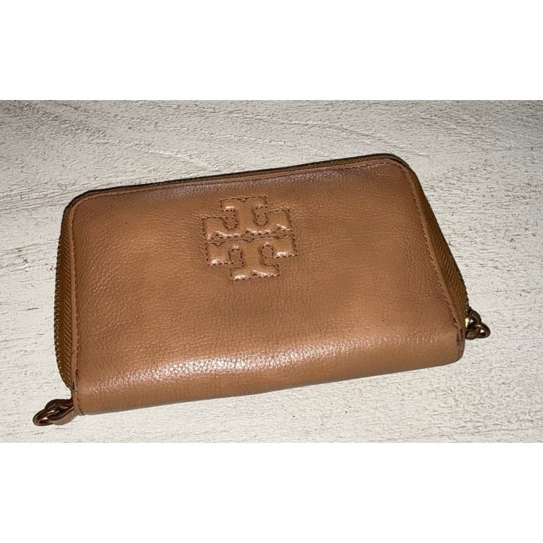 Tory Burch Thea Zip Around Wallet Wristlet Cognac Brown READ - Thumbnail 8