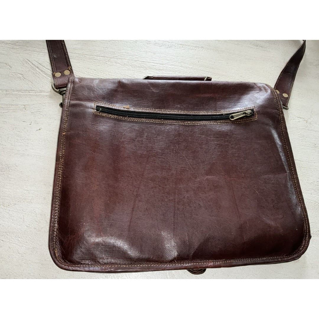 Cuero Bag Mens 14” Brown Leather Messenger Laptop Crossbody Vintage - Thumbnail 6