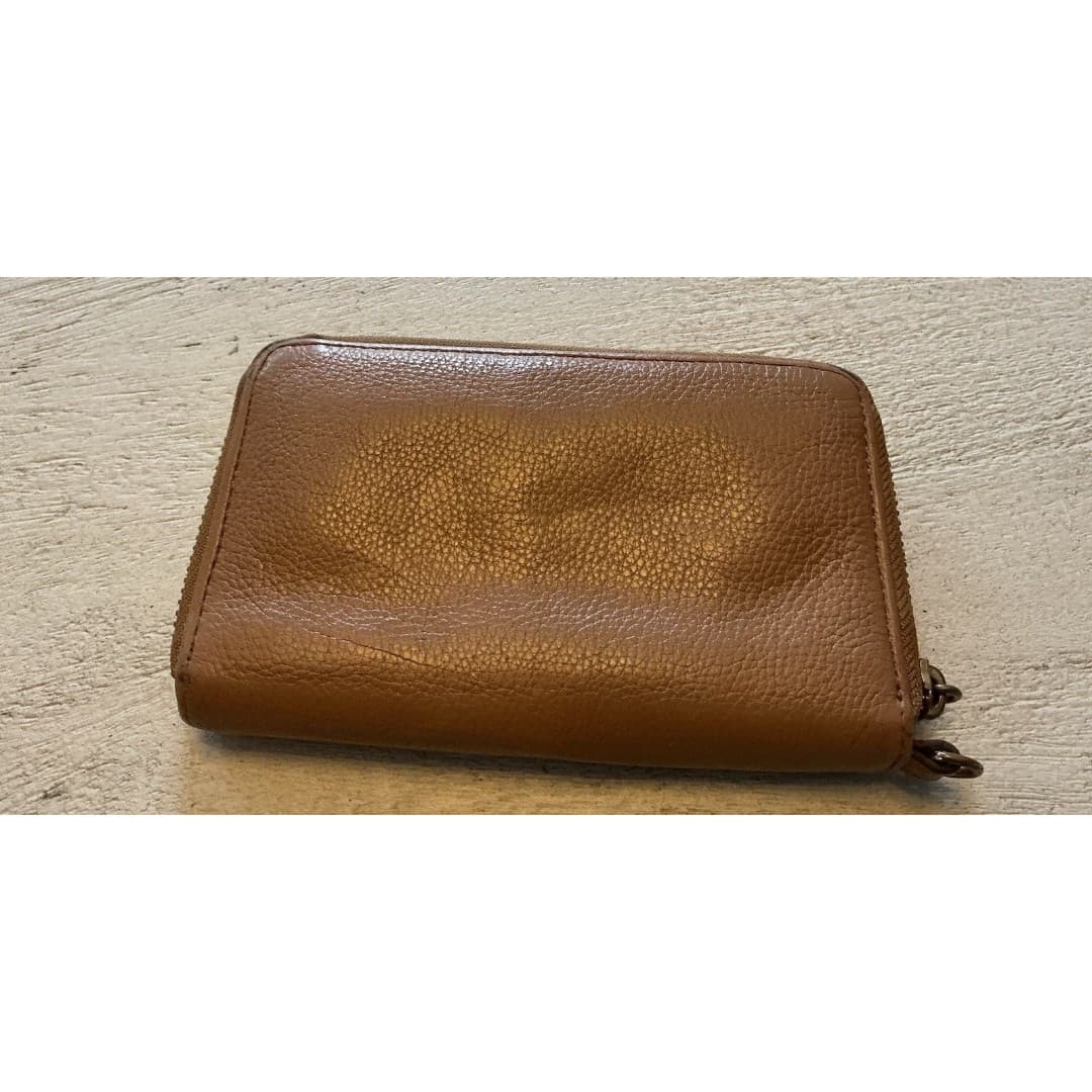 Tory Burch Thea Zip Around Wallet Wristlet Cognac Brown READ - Thumbnail 9
