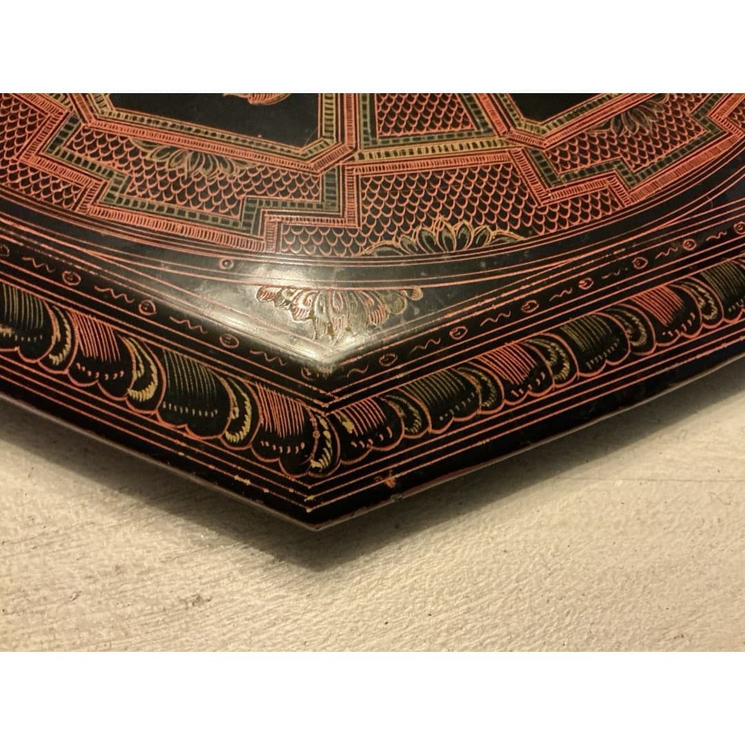 Vintage Asian Lacquer Octagonal Folding Legs Table--Tabouret Stand - Thumbnail 11