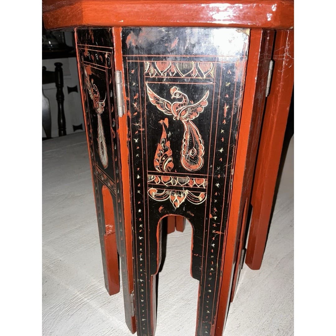 Vintage Asian Lacquer Octagonal Folding Legs Table--Tabouret Stand - Thumbnail 8