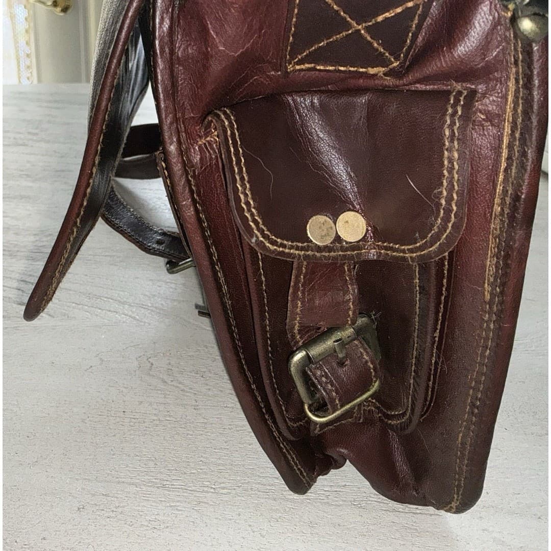 Cuero Bag Mens 14” Brown Leather Messenger Laptop Crossbody Vintage - Thumbnail 4