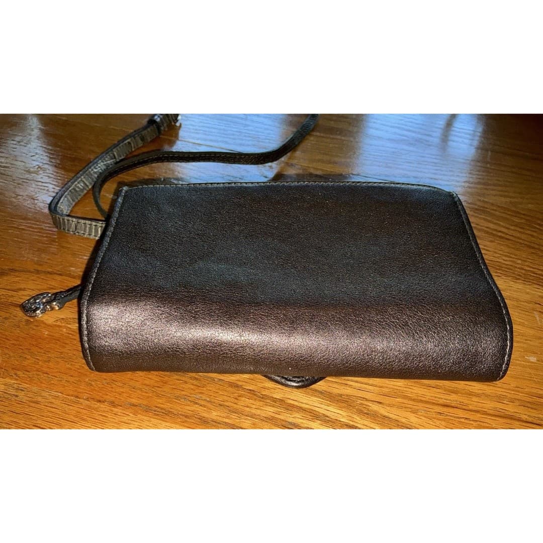 Vintage Brighton Silver Metallic Embossed Leather Crossbody Handbag - Thumbnail 12