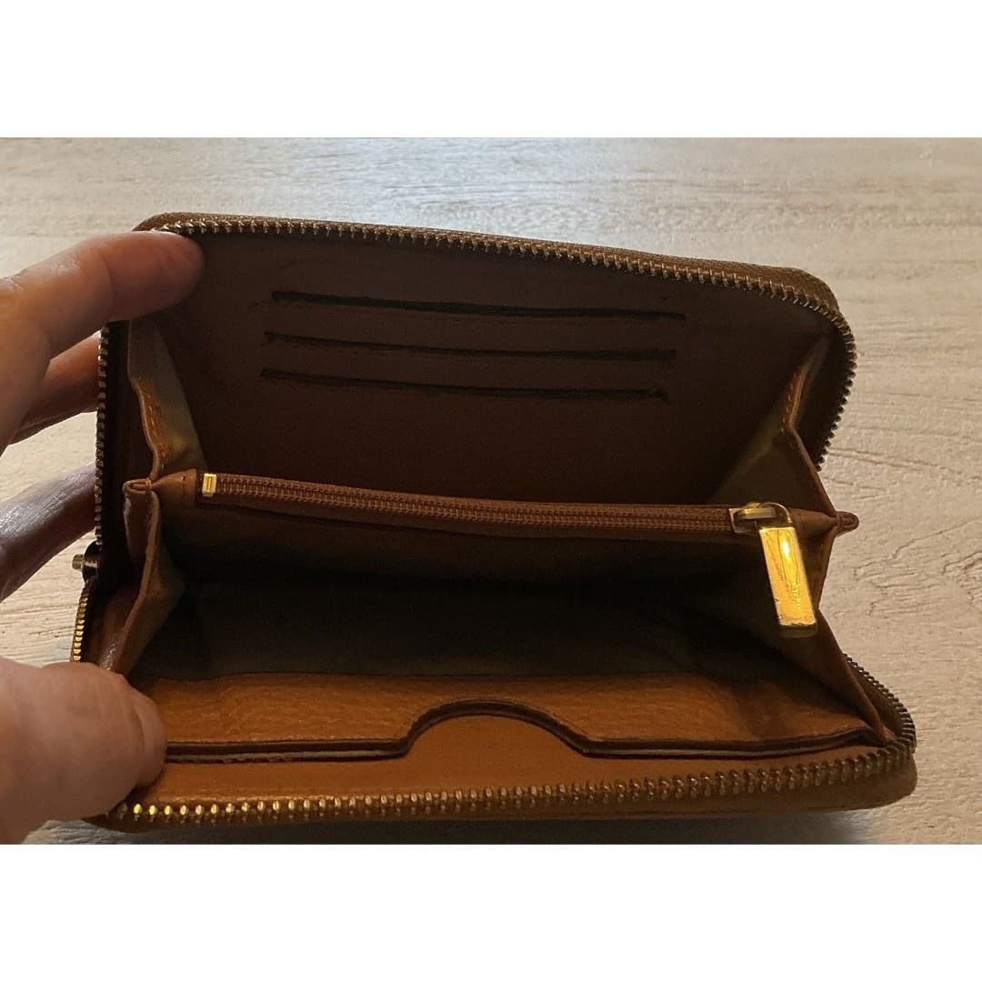 Tory Burch Thea Zip Around Wallet Wristlet Cognac Brown READ - Thumbnail 11