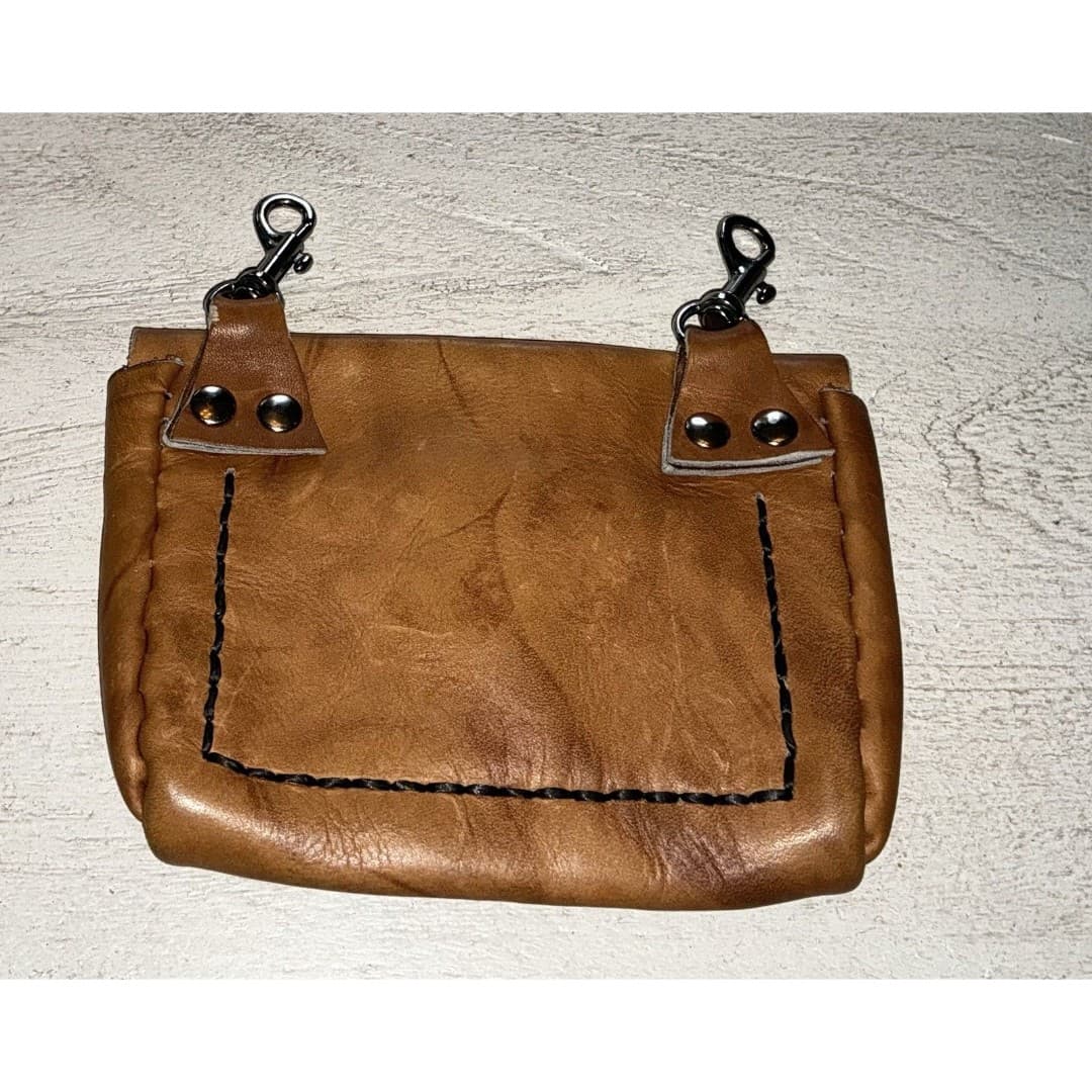 Vtg Brown Leather Clip Belt Bag Fanny Purse Bag - Thumbnail 2