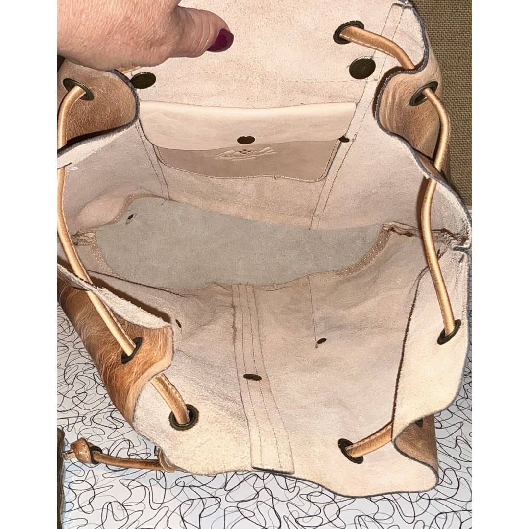 Patricia Nash Leather Backpack Tan Cognac Distressed Vintage Drawstring & Buckle - Thumbnail 6