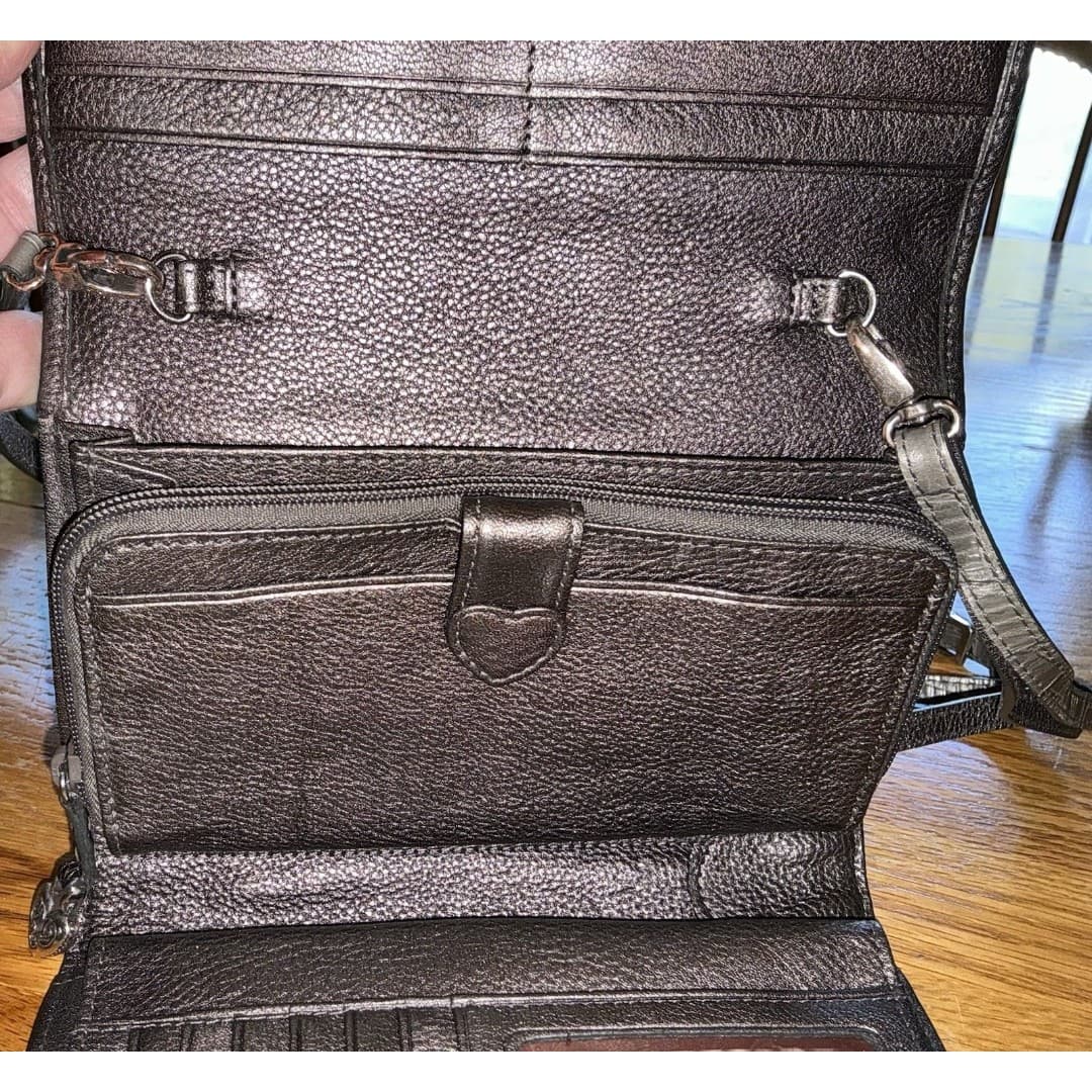 Vintage Brighton Silver Metallic Embossed Leather Crossbody Handbag - Thumbnail 6