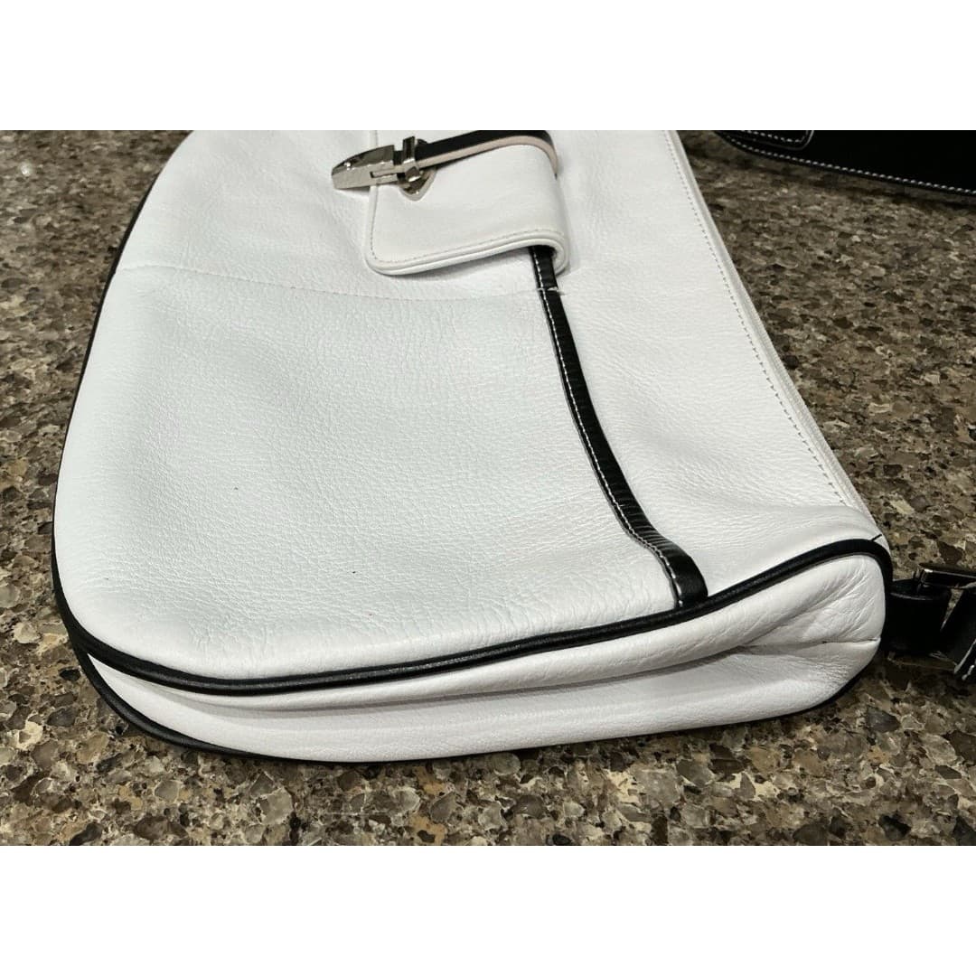 MAXX New York Leather Handbag Shoulder Adjustable White Pebbled Silver Hardware - Thumbnail 9