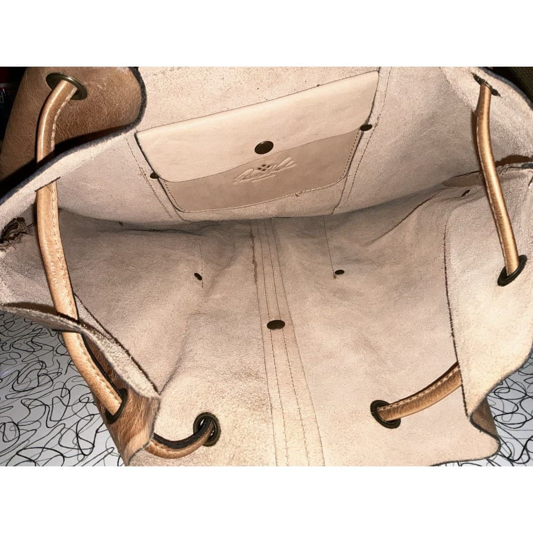 Patricia Nash Leather Backpack Tan Cognac Distressed Vintage Drawstring & Buckle - Thumbnail 5