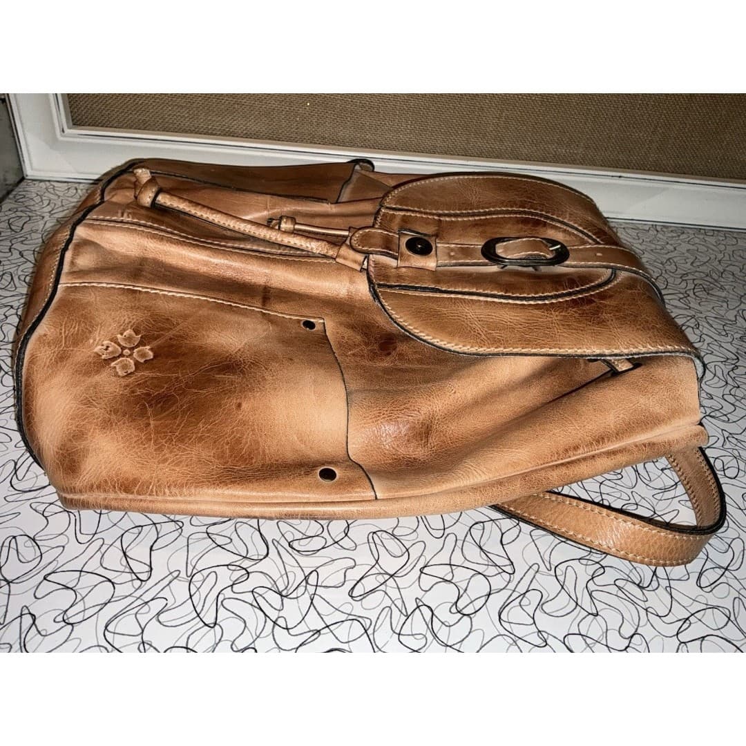 Patricia Nash Leather Backpack Tan Cognac Distressed Vintage Drawstring & Buckle - Thumbnail 12