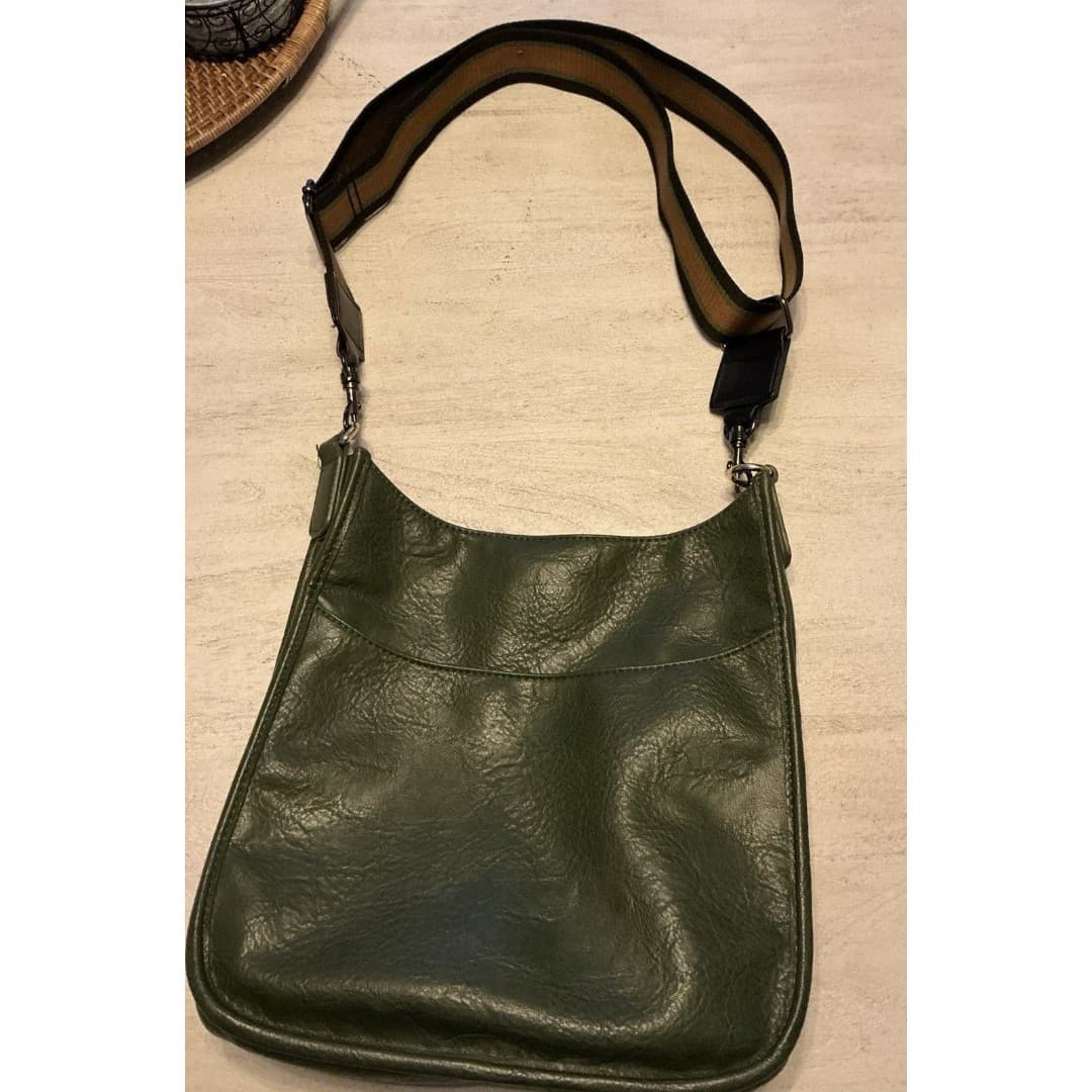 Ah-Dorned Silver Vegan Leather Crossbody Messenger Bag w/ Strap