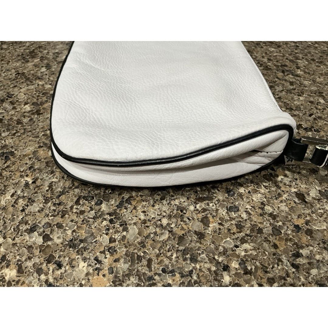 MAXX New York Leather Handbag Shoulder Adjustable White Pebbled Silver Hardware - Thumbnail 6