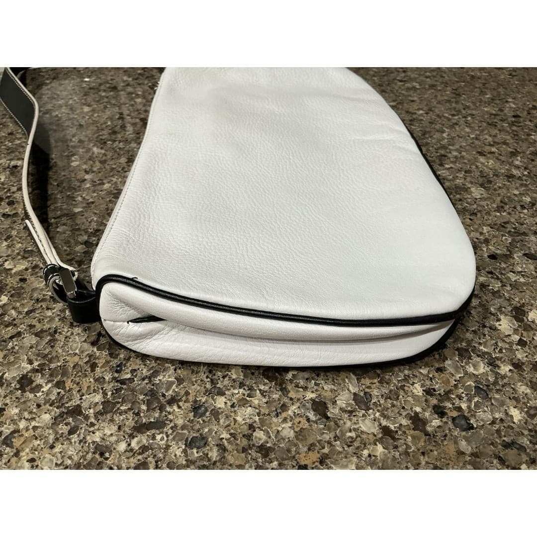 MAXX New York Leather Handbag Shoulder Adjustable White Pebbled Silver Hardware - Thumbnail 7