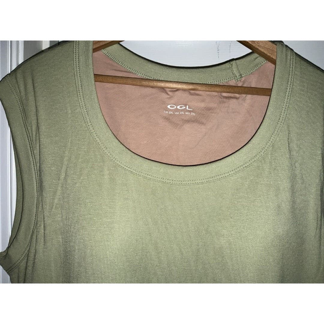 OGL Scoop Neck Side Ruched New Airy Bra MIDI Dress 2XL NWT Limechino - Thumbnail 5