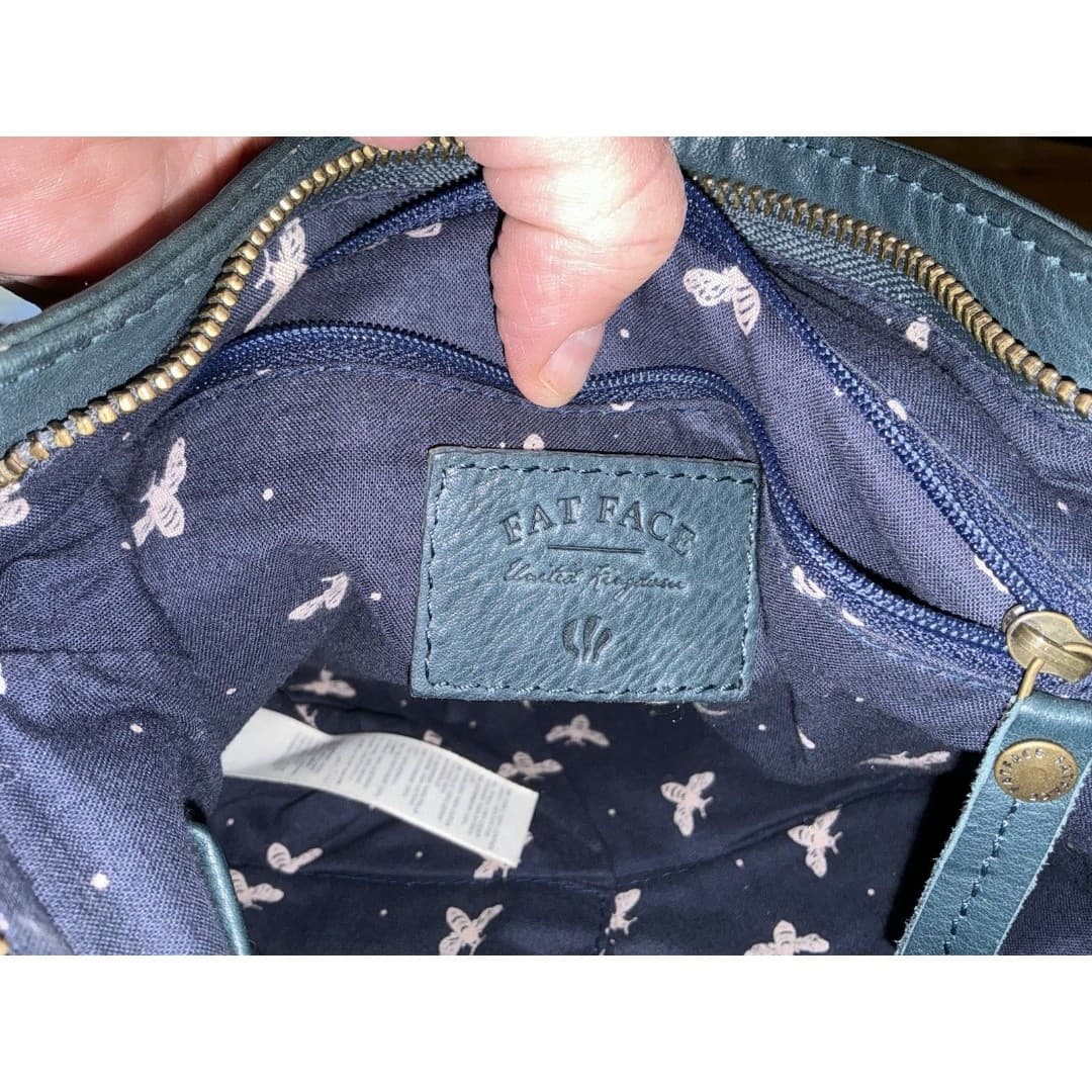 FATFACE Blue Leather Crossbody Bag Messenger Shoulder Strap Pockets - Thumbnail 4