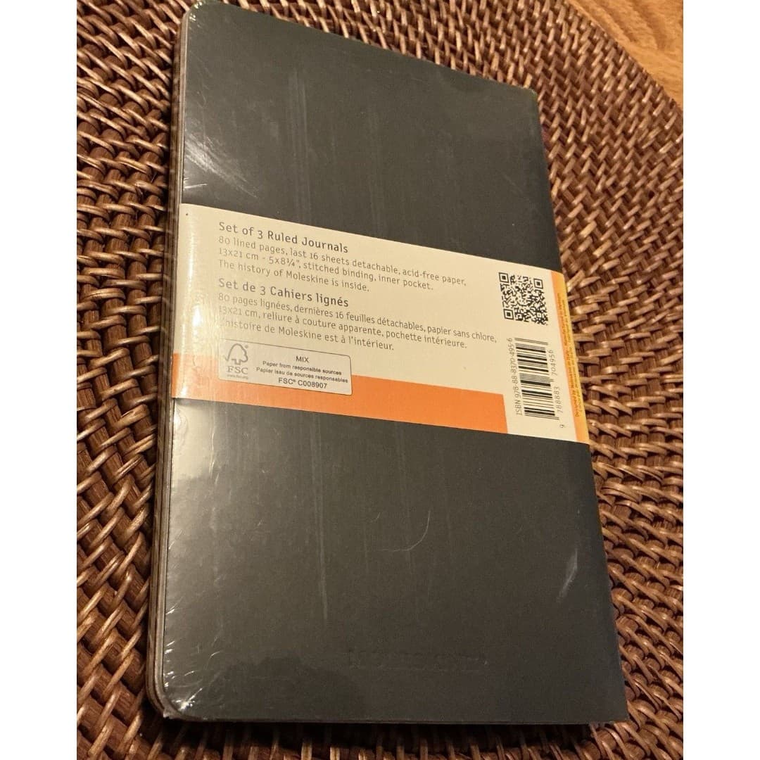 Set Of 3 Moleskine Cahiers Notebook Soft Cover 5 x 8 1/4 Black New Sealed - Thumbnail 2