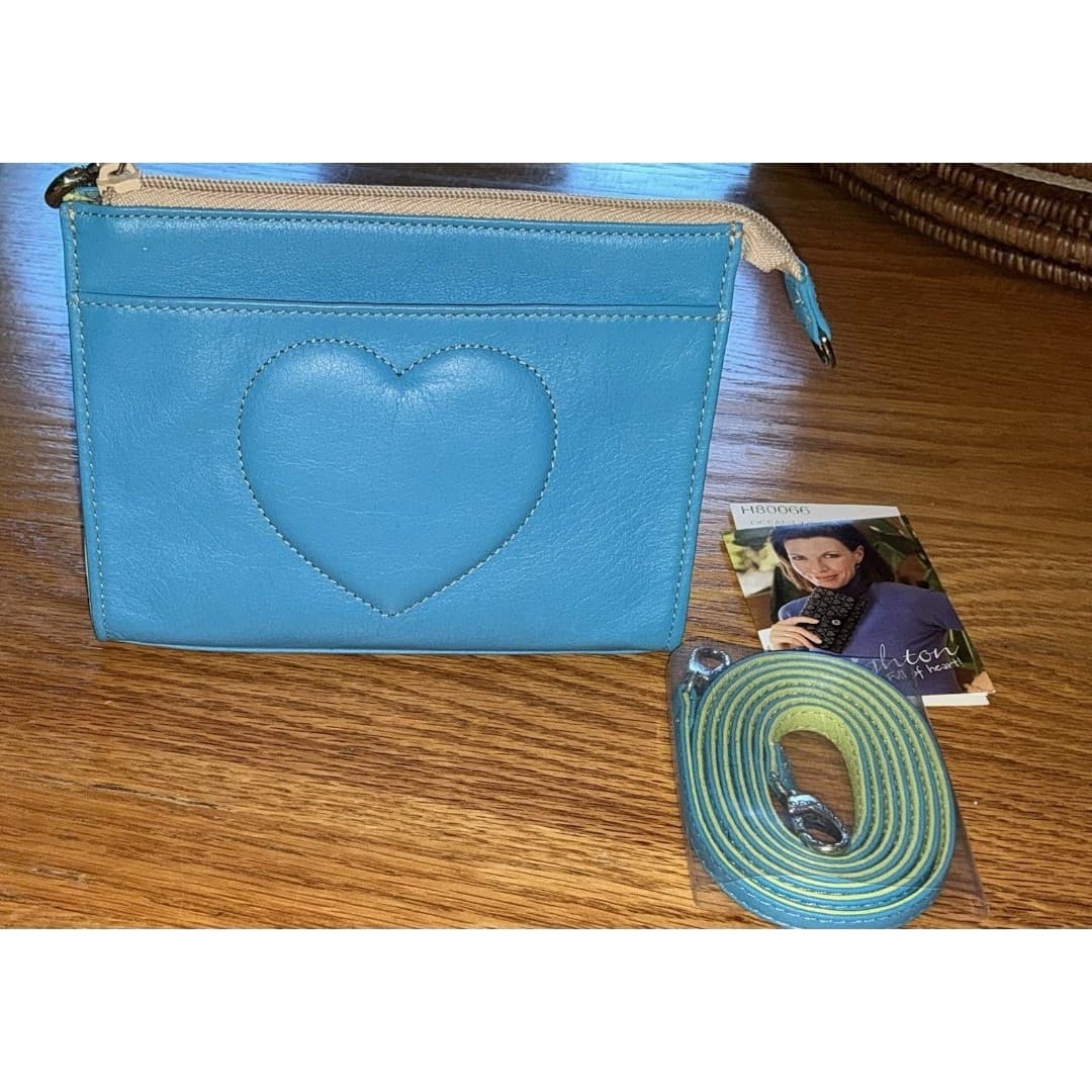 Brighton Vintage Leather Heart Stitch Oceanline Crossbody clutch bag Turquoise