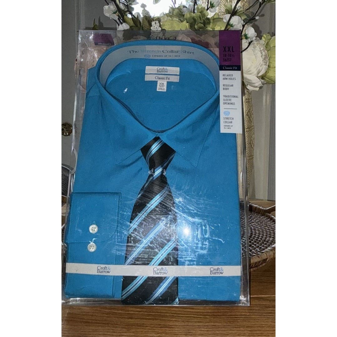 Kohl's Croft and Barrow Men's Shirt And Tie Set Stretch Collar XXL .